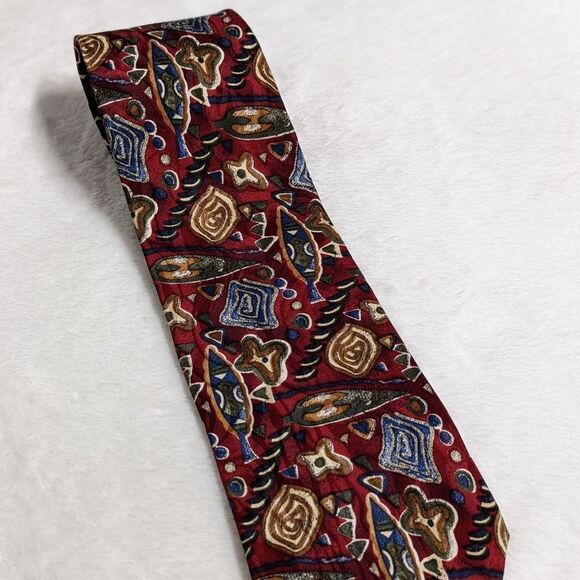 Vintage Men's Abstract Print 100% Silk Tie By Essentia - Picture 10 of 11